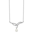 thumbnail image 2 of Sterling Silver Rhodium-plated 8-9mm White Rice Freshwater Cultured Pearl CZ Necklace, 2 of 3
