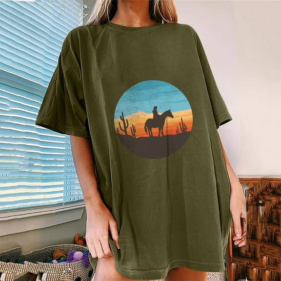 Fesfesfes Womens Tshirt Women's Short Sleeve Summer Beach Printed Casual Top Pullover T-shirt Womens Tees S(US:4)