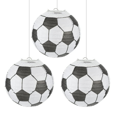 Uxcell 12" Soccer Paper Lanterns, Round Hanging Chinese/Japanese Lantern Decoration for Home Party, Black/White 3 Pcs