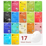 Celavi 17 Pack Essence Facial Masks Paper Sheet Skin Care Combo Pack (Mix of 17)