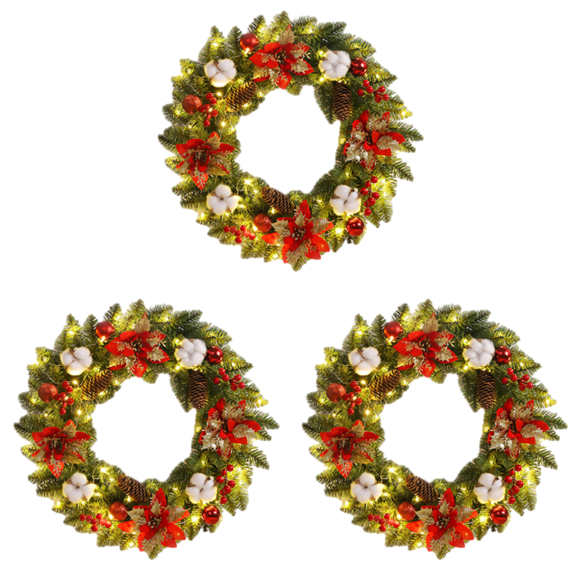 Decoraciones colgantes navideñas de 40CM, coronas decorativas para puertas de PVC con rojo claro, 3 uds.