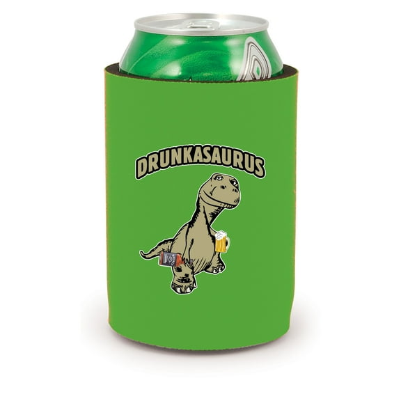 Drunkasaurus Neoprene Full Bottom Can Coolie (Bright Green)