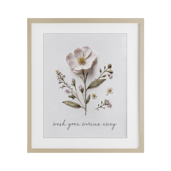 Stupell Industries Shabby Chic Pressed Flower Wash Worries Away Birch Framed Print Under Glass, 13 x 16, by Lettered and Lined