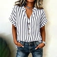 thumbnail image 4 of ITSAME Womens Plus Size Blouses V-Neck Short Sleeve Striped Button Up Shirts Business Work Tops Blue Size L, 4 of 5