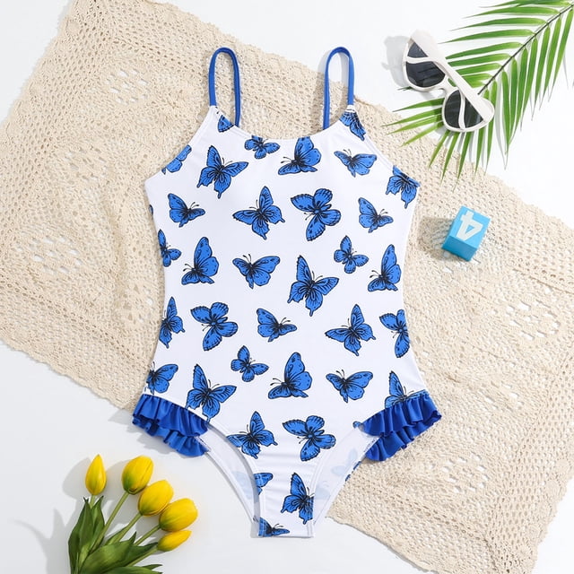 Girl Swimsuits One Piece Swimwear Quick Dry Ruffle Baby Girl Bathing Suit 3-4 Years