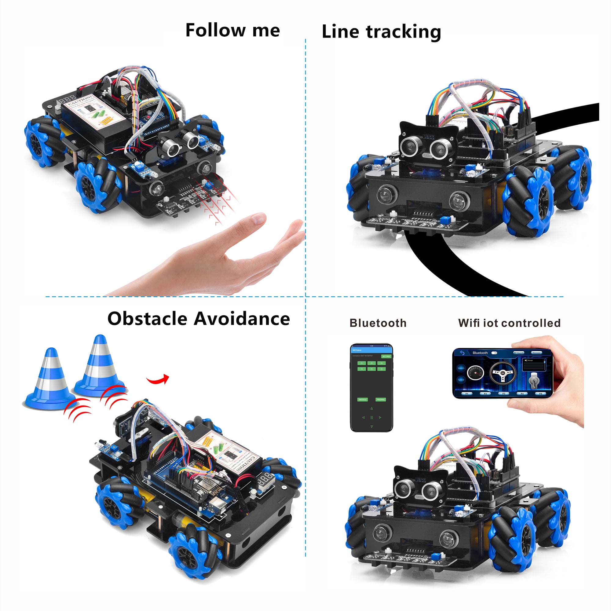 OSOYOO Omni Directional Mecanum Wheels Robot Car Kit for Arduino Mega2560 STEM