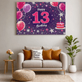 thumbnail image 6 of Purple Themed 13th Birthday Banner with Balloons Stars and Cake Decoration Backdrop Party Supplies Photography Props Happy Birthday Party Decorations, 6 of 7