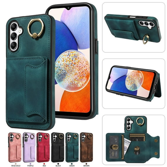 SaniMore for Samsung Galaxy A54 5G (6.4" 2023) Case, PU Leather Skin Shockproof Bumper Flip Purse RFID Blocking Metal Ring Stand Shell, Card Holder Cash Pocket Anti-drop Cover, Green