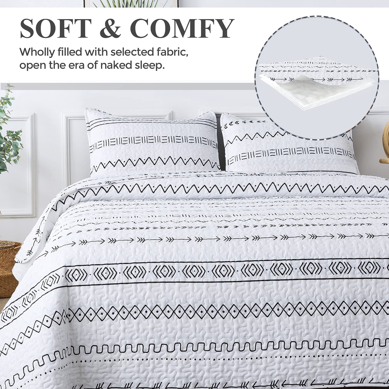 Andency White California King Quilt Set, 3 Pieces Bohemian Summer Soft Lightweight Bedspread Cal King, All Season Microfiber Coverlet Sets with 2 Pillow Shams (112" x104")