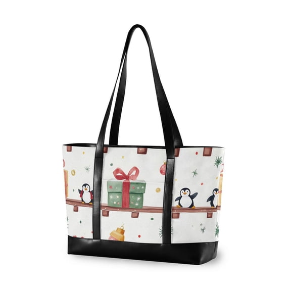 FORMRS Canvas Laptop Tote Bag for Women with 15.6" Computer Compartments Shoulder Handbag, Christmas Box Train