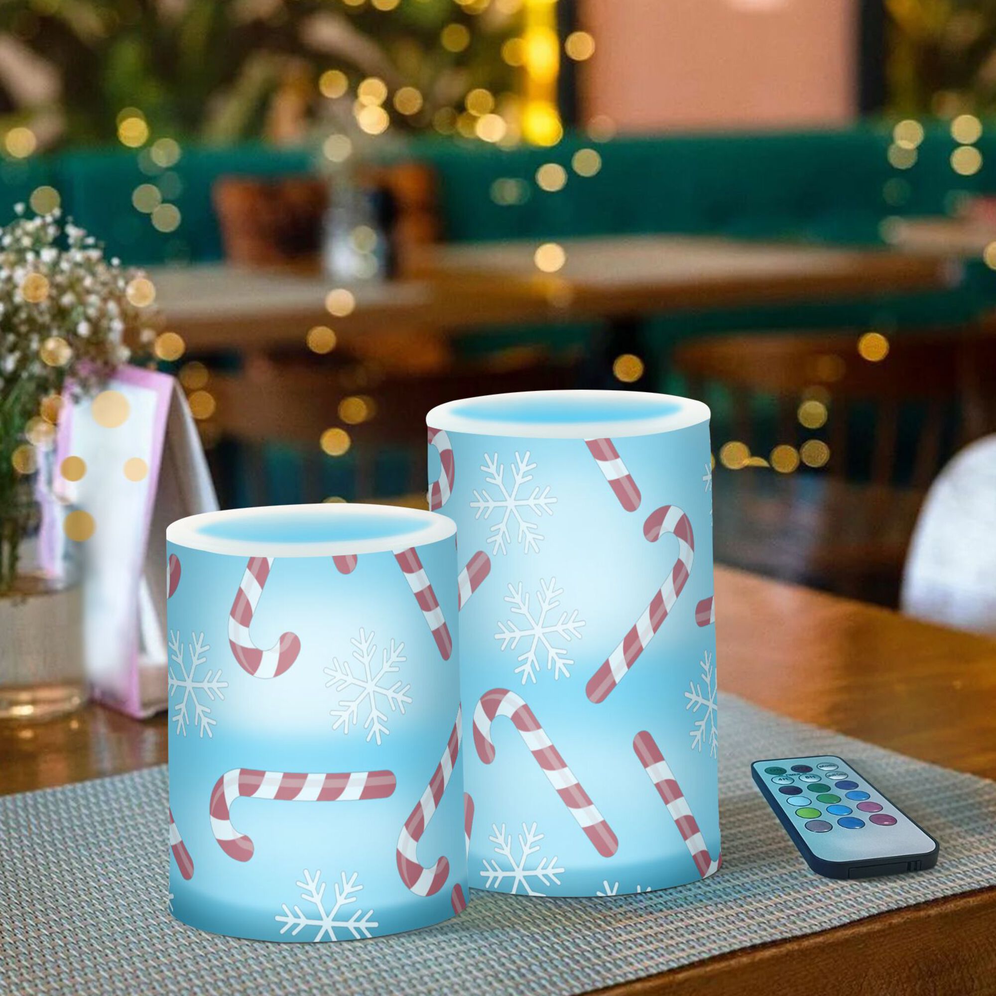 Yayeee Flameless Candles with Remote Flickering Battery Operated Multi Color Changing, Beige Candy Cane