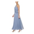 thumbnail image 3 of DKNY Womens Blue Zippered Beaded Tie Belt Sheer Pleated Sleeveless Halter Full-Length Formal Gown Dress 12, 3 of 4