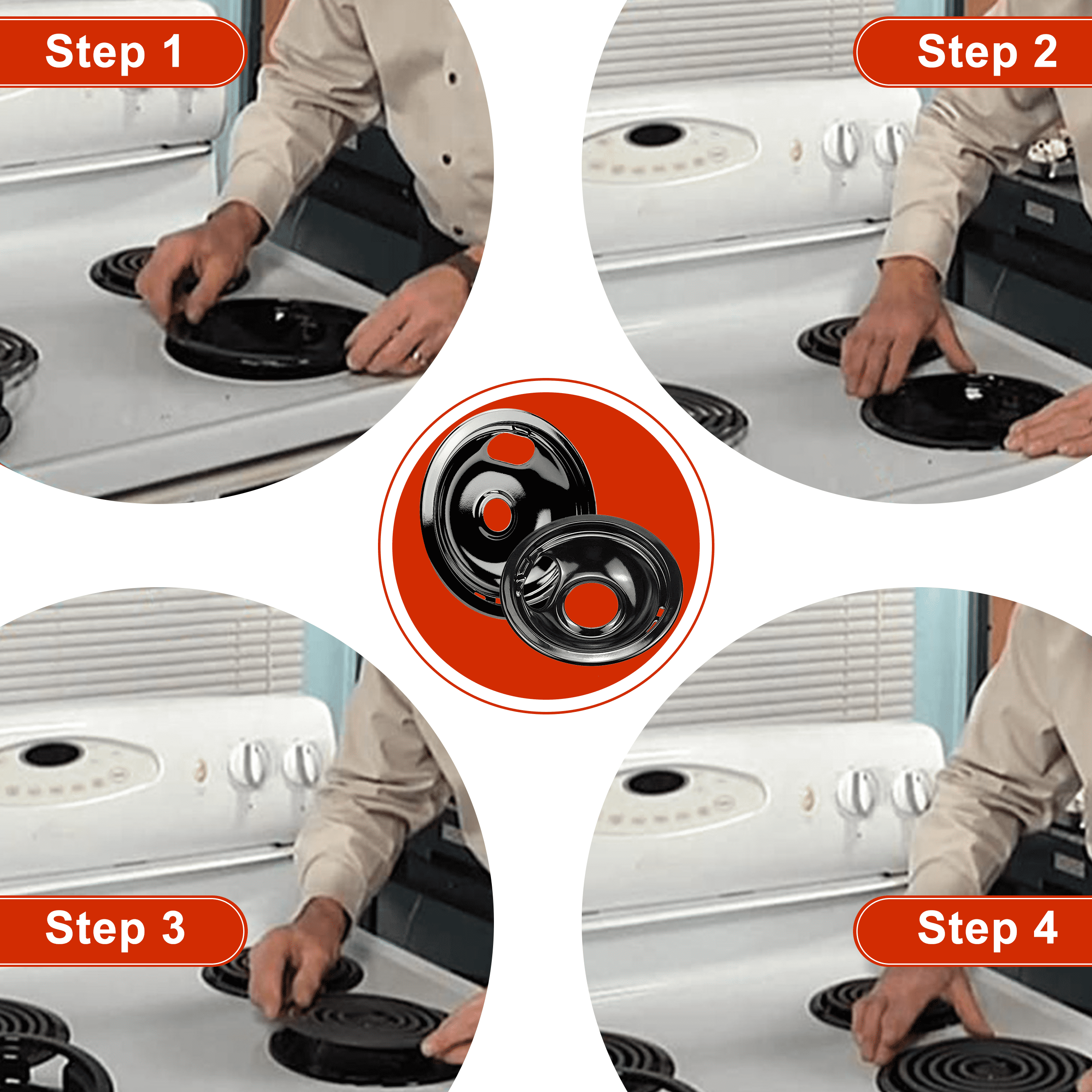 Beaquicy Porcelain Drip Pan Replacement for Electric Stove Burner W10290350 8-inch & W10290353 6-inch