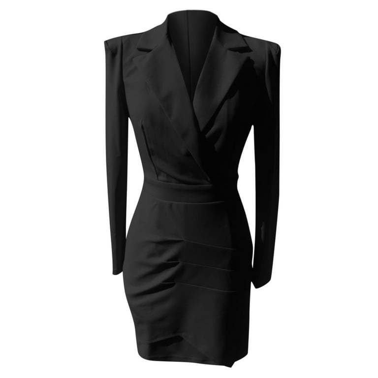 BKQCNKM Bodycon Dresses for Women Wrap Dress Long Sleeve Dress Elegant  Sleeve Button Up Work Party Pencil Midi Suit Dresses Wrap Dresses for Women  2024 Short Dress Black S - Walmart.com