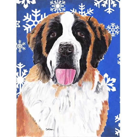 11 x 15 in. Saint Bernard Winter Snowflakes Holiday Garden Size Flag