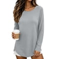thumbnail image 2 of ClodeEU Women's Crew Neck Side Split Curved Hem Long Sleeve Top, Casual Loose Waffle Knit Pullover Blouse Gray,Women's Plus S, 2 of 9