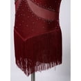 thumbnail image 6 of LiiYii Kids Girls Ballet Dance Latin Jazz Fringed Dress Sheer Mesh Keyhole Back Tassel Leotard Glittery Bodysuit Burgundy 10, 6 of 7