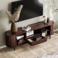 thumbnail image 6 of 71" Fluted TV Stand with Power Outlet for TVs up to 80", TV Console with Adjustable Shelves and Sliding Door,Mid Century Modern Entertainment Center for Living Room,Bedroom (Walnut), 6 of 9