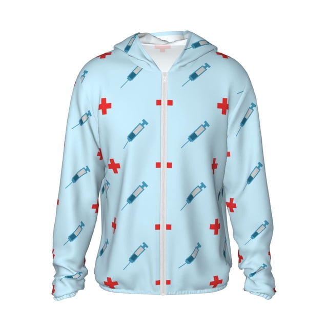 Fotbe Syringe And Red Cross Chaqueta con Protección Solar UPF 50+ para Hombre y Mujer, Camisa con Capucha y Bolsillos-Small