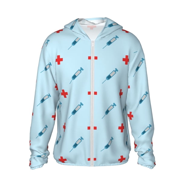 Balery Syringe And Red Cross Sudadera ligera de manga larga con capucha y protección solar UPF 50+ para hombre y mujer, ideal para pesca y running-3X-Large