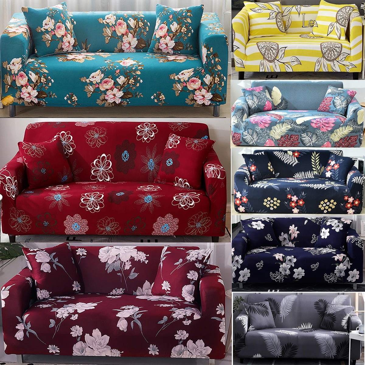 1/2/3 Seater Stretch Chair Sofa Covers Couch Elastic Slipcover Protector Flower 