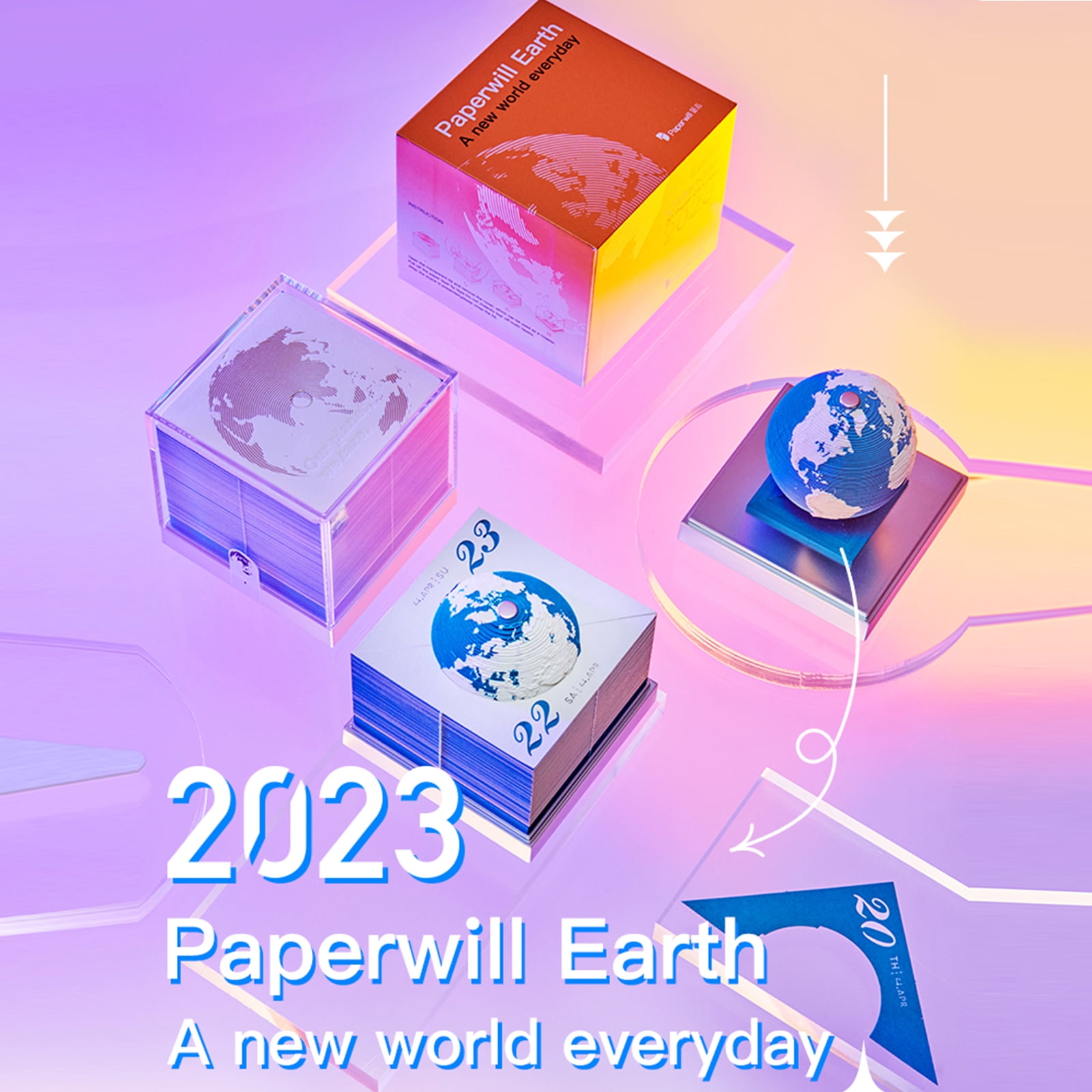 WarmthandFish 2023 Earth Calendar 3D Earth Model Desk Calendar