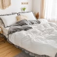 thumbnail image 5 of Move Over White Grey Ruffle Bedding Sets Queen White Grey Reversible Duvet Cover Set Washed Microfiber Grey Ruffled Pattern No Filling, 5 of 9
