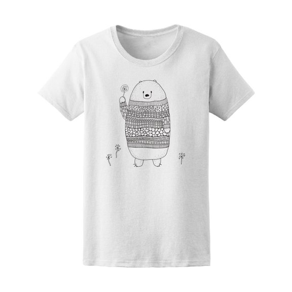 Cute Bear With Sweater & Flower Tee Women's -Image by Shutterstock