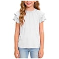 thumbnail image 5 of WUANDIXFA Girls T Shirts Ruffle Short Sleeve Summer Pleated Crewneck Casual Tops Tees Blouses (White, 11-12 Years), 5 of 8