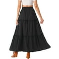 thumbnail image 3 of INSPIRE CHIC Women's A Line Maxi Skirt High Waist Ruffle Tiered Belt Lattice Texture Casual Long Skirts S Black, 3 of 5