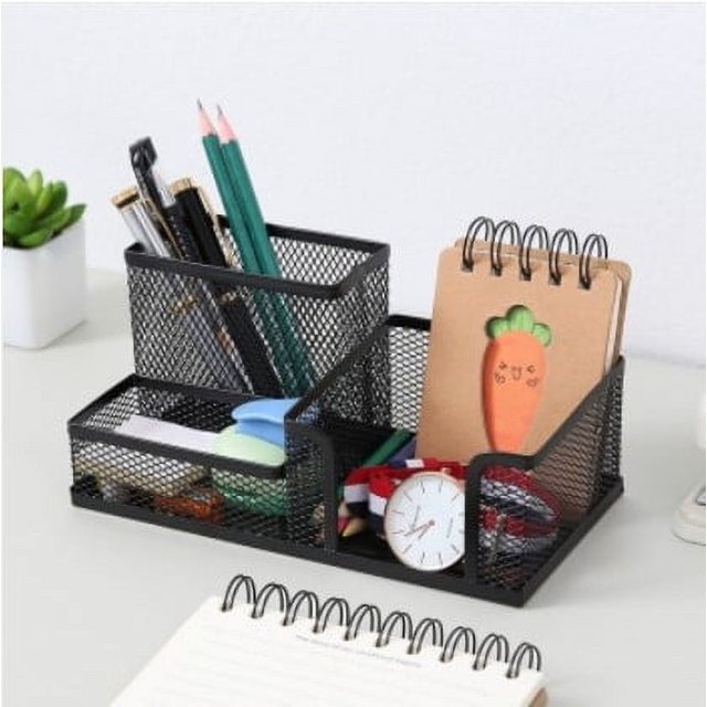 Portalápices multifuncional de cuatro compartimentos, creativo portalápices de metal de hierro con tres compartimentos, caja de almacenamiento de escritorio para oficina y papelería para estudiantes