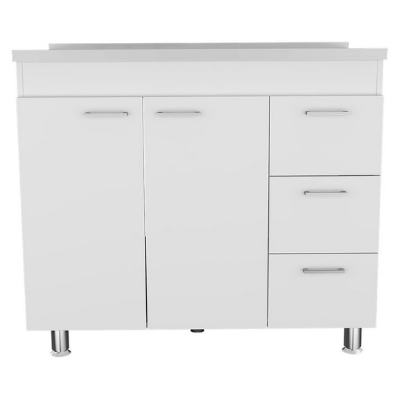 Miekor Furniture Ferretti Base Cabinet , Three Drawers, Double Door, Four Legs -White BS7385