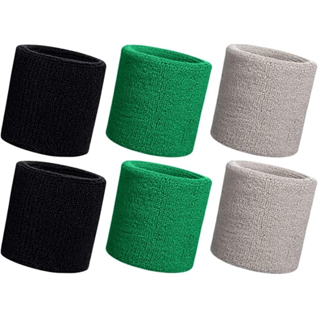 6 muñequeras deportivas muñequera fútbol absorbente banda para el sudor baloncesto deporte correr (negro, verde, blanco) JM
