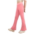 thumbnail image 4 of YDFCWXW Girl's Leggings Cross High Waisted Flare Pants Yoga Bootcut Pants Solid Color Full Length Bell Bottoms (Pink, 5-6 Years), 4 of 5