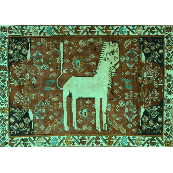 Ahgly Company Machine Washable Indoor Rectangle Animal Turquoise Blue Traditional Area Rugs, 7' x 10'
