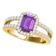 thumbnail image 1 of Mauli Jewels Rings for Women 2.77 Carat Diamond and Emerald Shaped Amethyst Ring Prong 10K Yellow Gold, 1 of 7