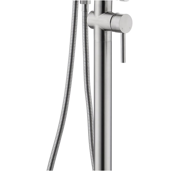 JERFIT Freestanding Tub Filler Set with Handheld Shower, Brushed Nickel Floor Mounted Bath Faucet, High Flow Mixer Tap with 360° Swivel Spout