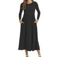 thumbnail image 2 of Mrat Women's 2024 Long Sleeve Crewneck Midi Dress Pleated A-Line Flowy Spring Fall Casual Dress with Pockets S-194 Black L, 2 of 6