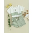 thumbnail image 4 of Musuos Toddler Boys Shorts Sets 6 12 18 24M 3Y Short Sleeve Contrast Color Tops and Solid Color Shorts Sets Casual Summer Outfits, 4 of 10