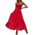 thumbnail image 3 of XUNKUSGA Maxi Dresses for Women Casual Boho Sleeveless Smocked Tiered Beach Dress Fashion Summer Soild Color Halter Backless Long Sun Dresses Women,Red,S, 3 of 7