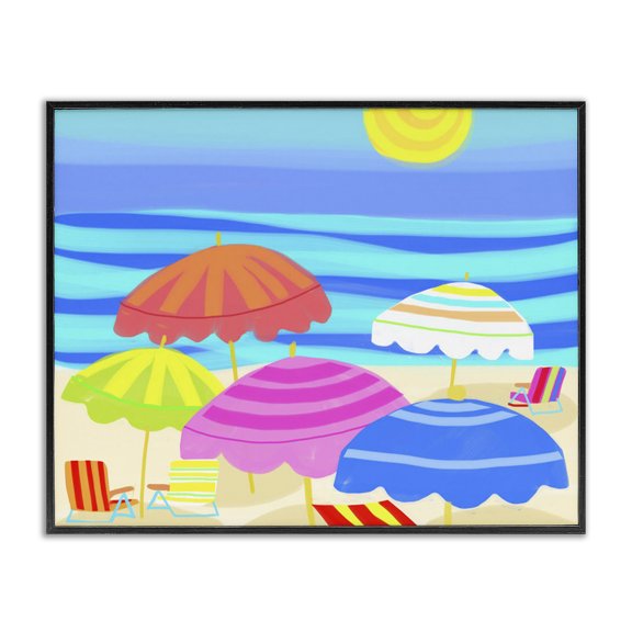 Stupell Industries Coastal Vibrant Sun Umbrellas Summer Beach Shore Scene Black Framed Giclee Art, 20 x 16, by Maret Hensick