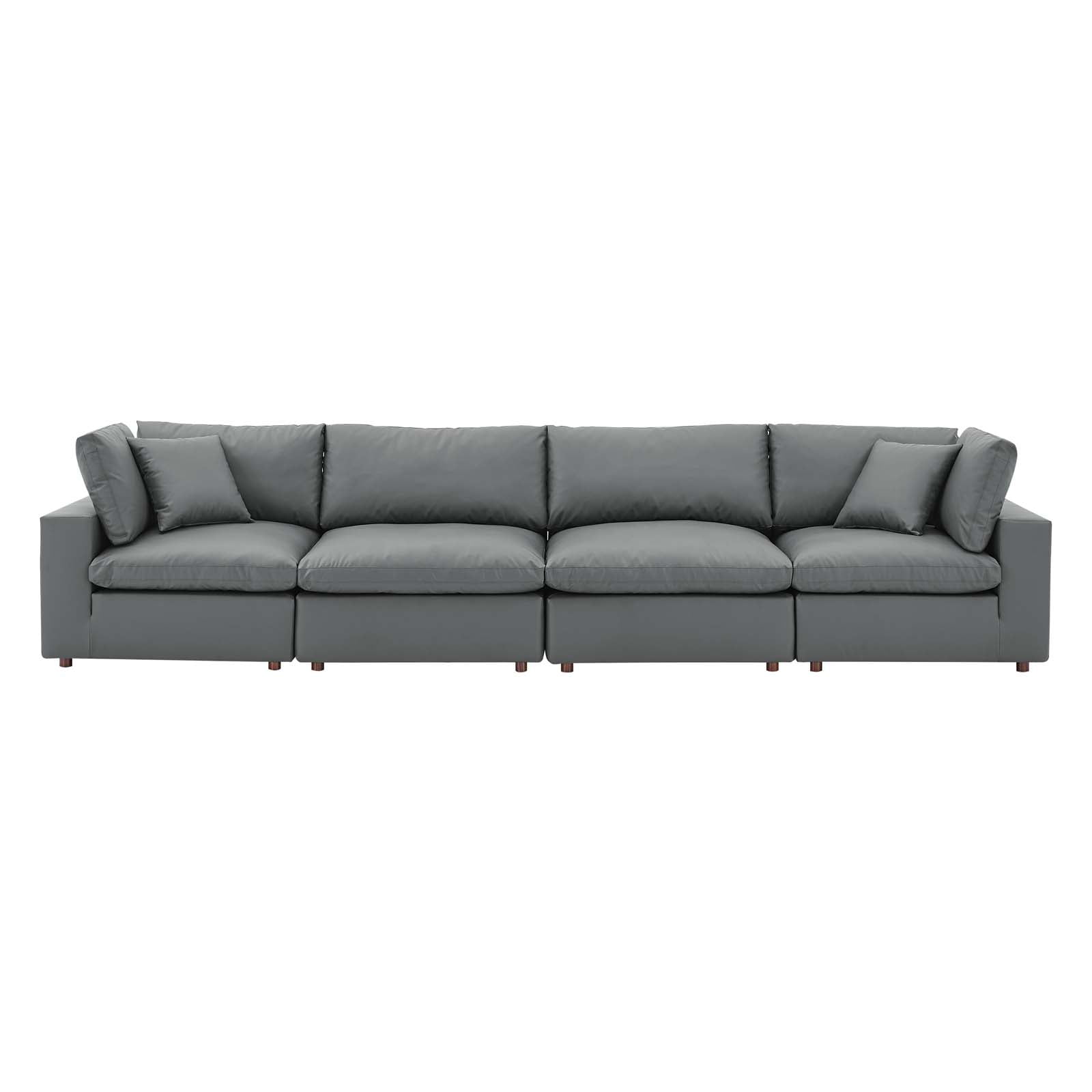 Gray Faux Leather Four Piece Sofa with Down Fill Cushions