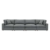 Sofa, Faux Vegan Leather, Grey Gray, Modern Contemporary Urban Design, Living Lounge Room Hotel Lobby Hospitality