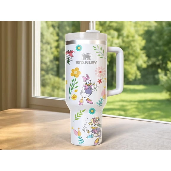 Disney Cartoon 40oz Tumbler, Disney Mickey Minnie Tumbler With Straw, Floral Magic Kingdom Stainless Tumbler