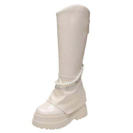 

Women Snow Boots Platform Boots Womens Fashion Solid Boots Zipper Women Pointed Head High Heel Boots Shoes Beige