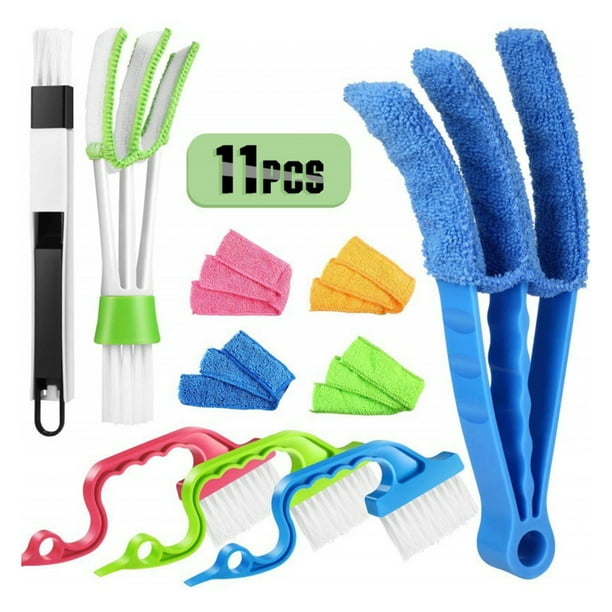 11x Cepillo limpiador ciego con microfibra Limpiaparabrisas automático Limpiador de ranuras para obturador Acondicionador de coche Puerta corredera Re BLESIY Limpiador de polvo para cepillo de ventana