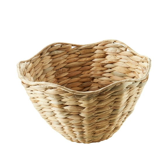 Home Decor Collection 10" Round Scalloped Woven Natural Water Hyacinth Decorative Bowl