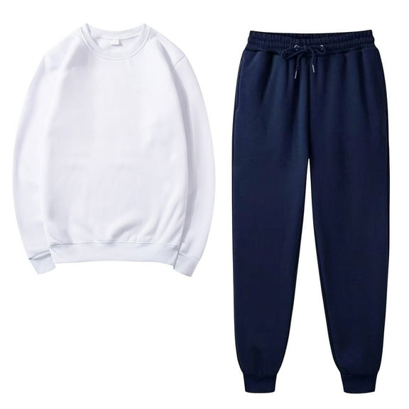 Yyeselk Sweatsuits for Women Solid Color Crewneck Long Sleeve Casual Pullover Tops and Jogger Pants Set Two Piece Outfits Tracksuit Sets White S