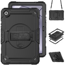 Case for Samsung Galaxy Tab A11 Plus 2025/A9 Plus 2023 11 inch with Screen Protector, 360 Degree Rotating Kickstand Hand Strap Shockproof Cover with Shoulder Strap, Black