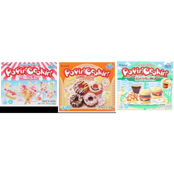 3 Pack Kracie Popin Cookin DIY Candy Kit, 3 Mixed Flavor (Cakes,Donuts,Hamburger) Plus NineChef Brand Long Handle Coffee Spoon